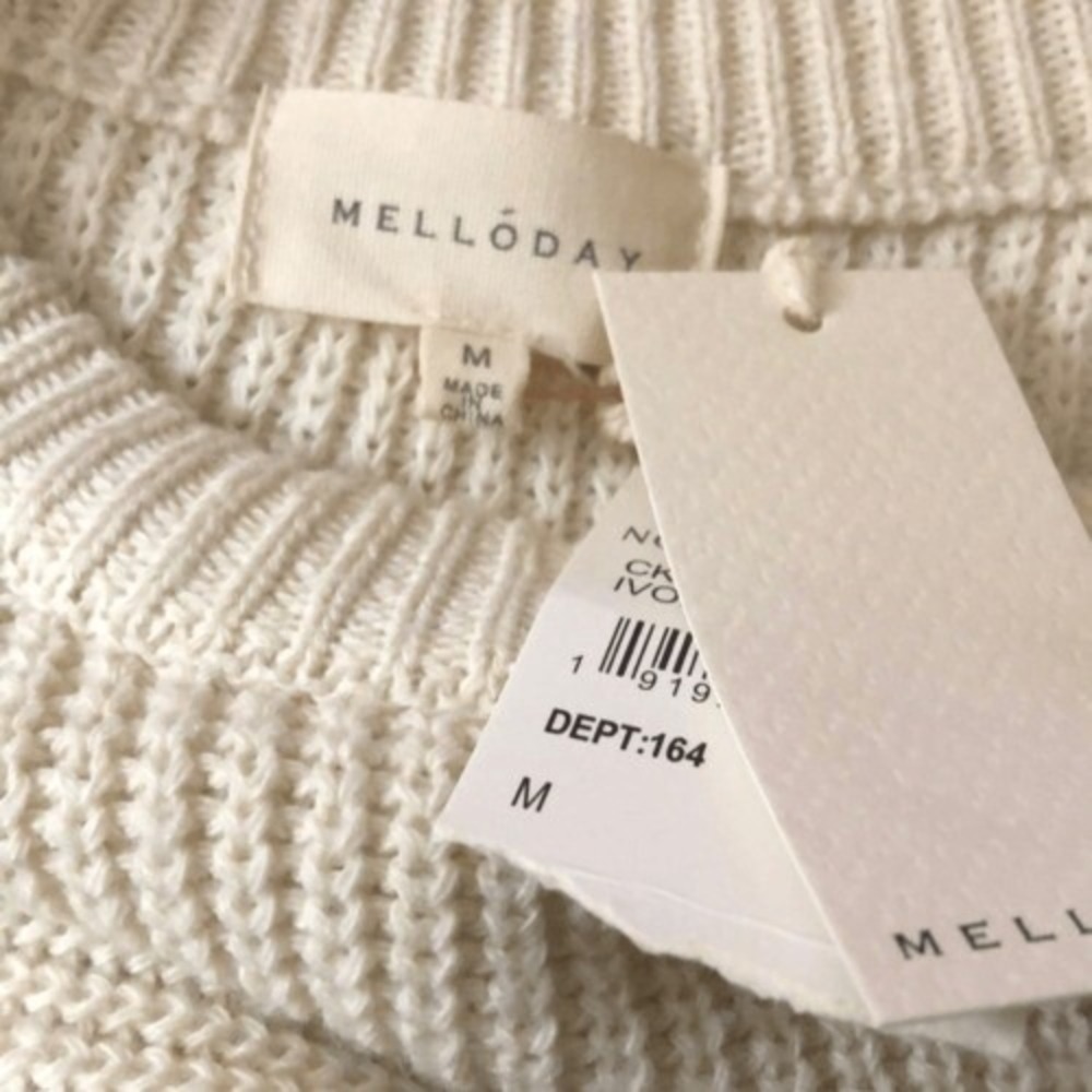 Melloday Sweater Size Medium Oversized Cream ribbed pockets comfy wool blend NWT - Picture 5 of 7